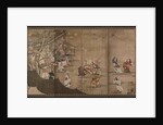 Merry-making under aronia blossoms. Left of a pair of six-section folding screens by Kano Isenin Naganobu