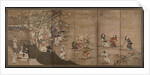 Merry-making under aronia blossoms. Left of a pair of six-section folding screens by Kano Isenin Naganobu