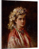 Young girl with flower garland by Konstantin Yegorovich Makovsky