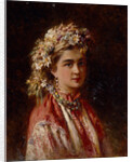Young girl with flower garland by Konstantin Yegorovich Makovsky
