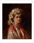 Young girl with flower garland by Konstantin Yegorovich Makovsky