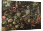 The Four Elements: Earth. A Fruit and Vegetable Market with the Flight into Egypt in the Background, 1569 by Joachim Beuckelaer