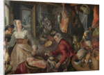 The Four Elements: Fire. A Kitchen Scene with Christ in the House of Martha and Mary in the Background, 1569 by Joachim Beuckelaer