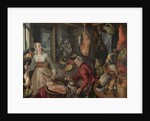 The Four Elements: Fire. A Kitchen Scene with Christ in the House of Martha and Mary in the Background, 1569 by Joachim Beuckelaer