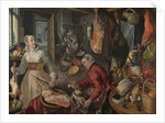 The Four Elements: Fire. A Kitchen Scene with Christ in the House of Martha and Mary in the Background, 1569 by Joachim Beuckelaer