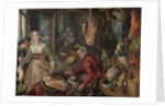 The Four Elements: Fire. A Kitchen Scene with Christ in the House of Martha and Mary in the Background, 1569 by Joachim Beuckelaer