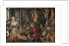 The Four Elements: Fire. A Kitchen Scene with Christ in the House of Martha and Mary in the Background, 1569 by Joachim Beuckelaer