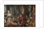 The Four Elements: Fire. A Kitchen Scene with Christ in the House of Martha and Mary in the Background, 1569 by Joachim Beuckelaer