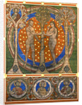 dam and Eve. Detail of the painted wooden ceiling of the St. Michaels Church, Hildesheim, ca 1230 by Master of Lower Saxony