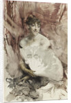 Woman with fan seated in a theatre box (Countess of Rasti), ca 1878 by Giovanni Boldini