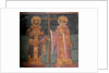 Exaltation of the Cross. Saints Constantine the Great and Helena, ca 1350 by Anonymous