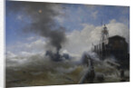 Towboat leaving the port of Ostend at heyday, before 1882 by Andreas Achenbach