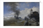Towboat leaving the port of Ostend at heyday, before 1882 by Andreas Achenbach