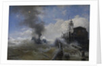 Towboat leaving the port of Ostend at heyday, before 1882 by Andreas Achenbach