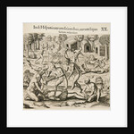 Because the Spanish thirst for gold, the Indians pour liquid gold into them. by Theodor de Bry