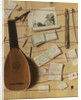 Trompe loeil still life with a lute, rebec and music sheets by Cornelis Norbertus Gijsbrechts
