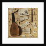 Trompe loeil still life with a lute, rebec and music sheets by Cornelis Norbertus Gijsbrechts
