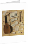 Trompe loeil still life with a lute, rebec and music sheets by Cornelis Norbertus Gijsbrechts