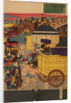 Flourishing Nihonbashi section of Tokyo. (Tokyo Nihonbashi han ei no zu) Triptych by Utagawa Yoshitora