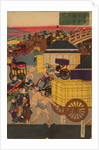 Flourishing Nihonbashi section of Tokyo. (Tokyo Nihonbashi han ei no zu) Triptych by Utagawa Yoshitora