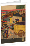 Flourishing Nihonbashi section of Tokyo. (Tokyo Nihonbashi han ei no zu) Triptych by Utagawa Yoshitora
