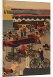 Flourishing Nihonbashi section of Tokyo. (Tokyo Nihonbashi han ei no zu) Triptych by Utagawa Yoshitora