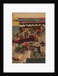 Flourishing Nihonbashi section of Tokyo. (Tokyo Nihonbashi han ei no zu) Triptych by Utagawa Yoshitora