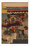 Flourishing Nihonbashi section of Tokyo. (Tokyo Nihonbashi han ei no zu) Triptych by Utagawa Yoshitora