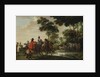 Highwaymen raiding a tilt car by a forest stream by Pieter Snayers