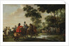 Highwaymen raiding a tilt car by a forest stream by Pieter Snayers