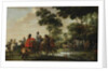 Highwaymen raiding a tilt car by a forest stream by Pieter Snayers