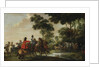 Highwaymen raiding a tilt car by a forest stream by Pieter Snayers