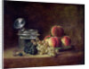 Still Life with a Basket of Peaches, White and Black Grapes, Cooler and Wineglass by Jean-Baptiste Siméon Chardin