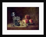 Still Life with a Basket of Peaches, White and Black Grapes, Cooler and Wineglass by Jean-Baptiste Siméon Chardin