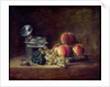 Still Life with a Basket of Peaches, White and Black Grapes, Cooler and Wineglass by Jean-Baptiste Siméon Chardin