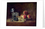 Still Life with a Basket of Peaches, White and Black Grapes, Cooler and Wineglass by Jean-Baptiste Siméon Chardin