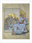 Faridun in the Guise of a Dragon Tests His Sons (Manuscript illumination from the epic Shahname by F by Aqa Mirak
