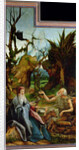 The Isenheim Altarpiece. Left wing: Meeting of Saint Anthony and Saint Paul the Anchorite in the Des by Matthias Grünewald