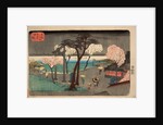 Cherry Trees in Rain on the Sumida River Embankment. (Sumida zutsumi uchû no sakura) by Utagawa Hiroshige