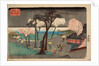 Cherry Trees in Rain on the Sumida River Embankment. (Sumida zutsumi uchû no sakura) by Utagawa Hiroshige