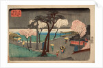 Cherry Trees in Rain on the Sumida River Embankment. (Sumida zutsumi uchû no sakura) by Utagawa Hiroshige