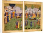 A Princely Couple with Courtiers in a Garden by Iranian master
