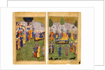 A Princely Couple with Courtiers in a Garden by Iranian master