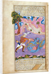 Rustam Kills the Dragon. (Manuscript illumination from the epic Shahname by Ferdowsi) by Muin Musavvir