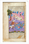 Rustam Kills the Dragon. (Manuscript illumination from the epic Shahname by Ferdowsi) by Muin Musavvir