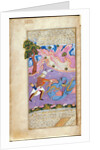 Rustam Kills the Dragon. (Manuscript illumination from the epic Shahname by Ferdowsi) by Muin Musavvir