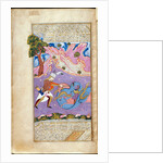 Rustam Kills the Dragon. (Manuscript illumination from the epic Shahname by Ferdowsi) by Muin Musavvir