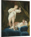 Two Girls on a Bed Playing with their Dogs by Jean Honoré Fragonard
