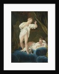 Two Girls on a Bed Playing with their Dogs by Jean Honoré Fragonard