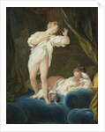 Two Girls on a Bed Playing with their Dogs by Jean Honoré Fragonard